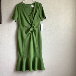 London Times Green Midi Dress with Knot Detail